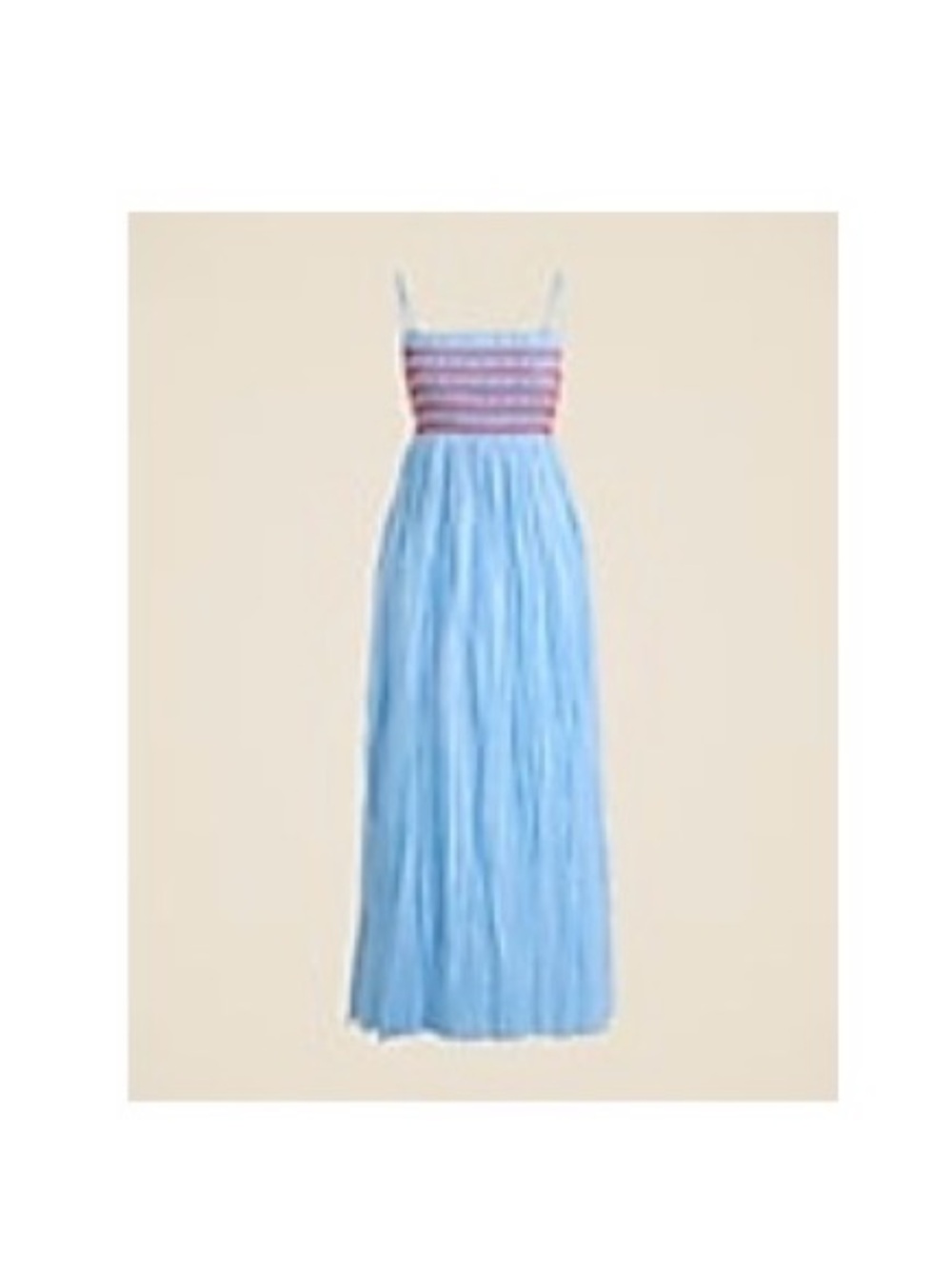 J. Crew  Catania Crinkled Dress Light Blue Maxi with Red Stretchy Smocked
